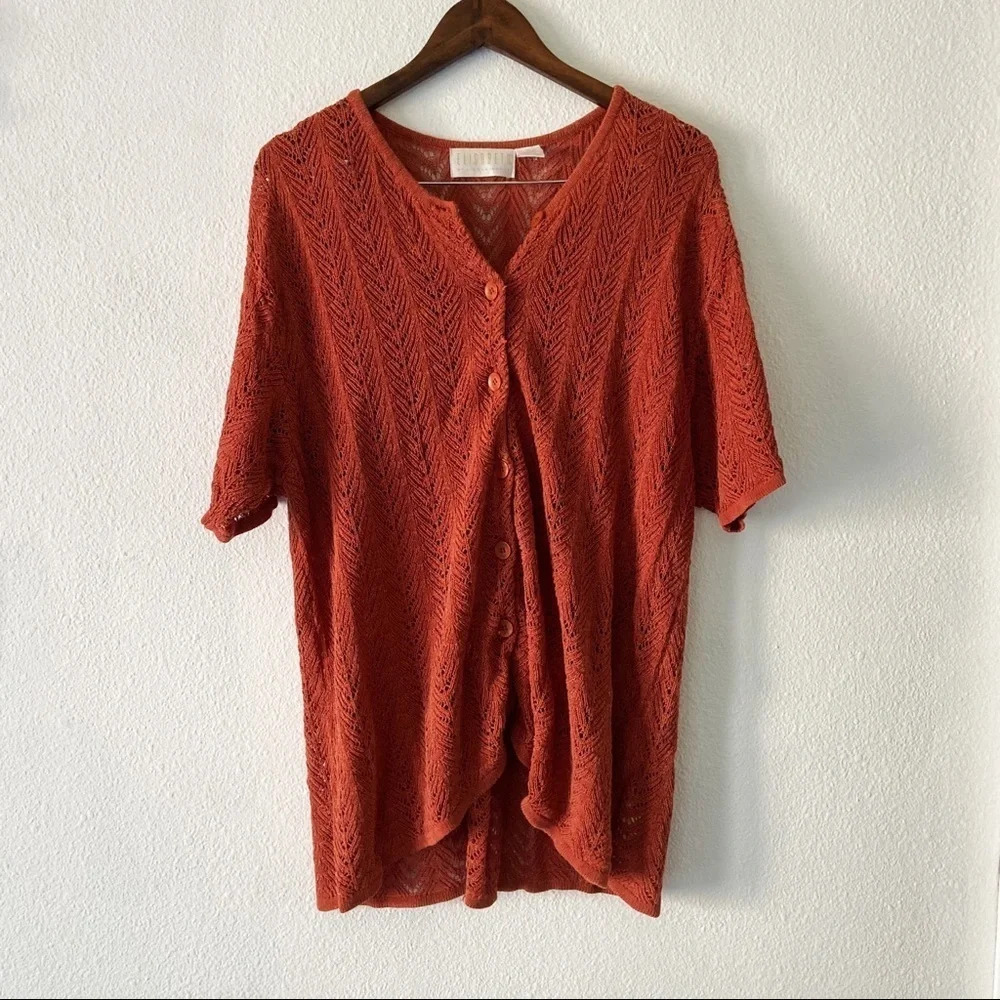 Liz Claiborne Retro Knit Crochet Shrug Jacket Rust Red XXL Grannycore Boho - Picture 11 of 12